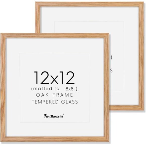 12x12 Picture Frame Set of 2, Oak Wood 12 x 12 Photo Frames for Wall, Square 12 - Picture 1 of 6